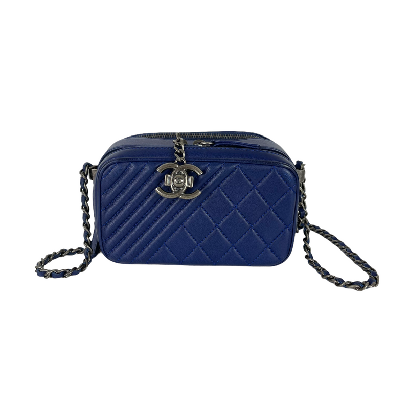 Chanel Lambskin Quilted Mini Coco Boy Camera Bag Blue