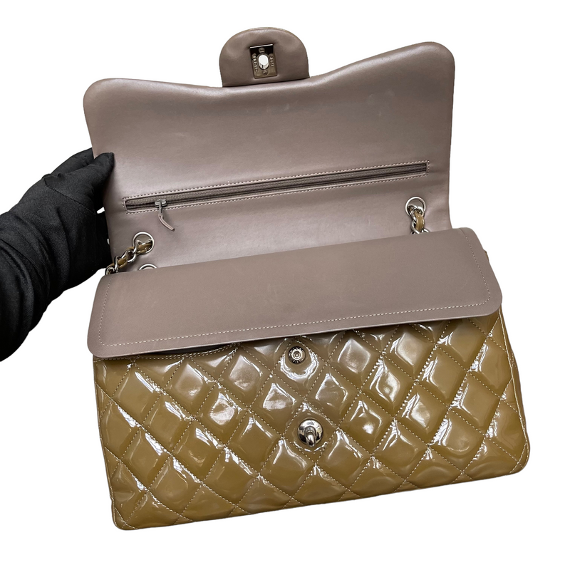 Jumbo Double Flap Patent Taupe SHW