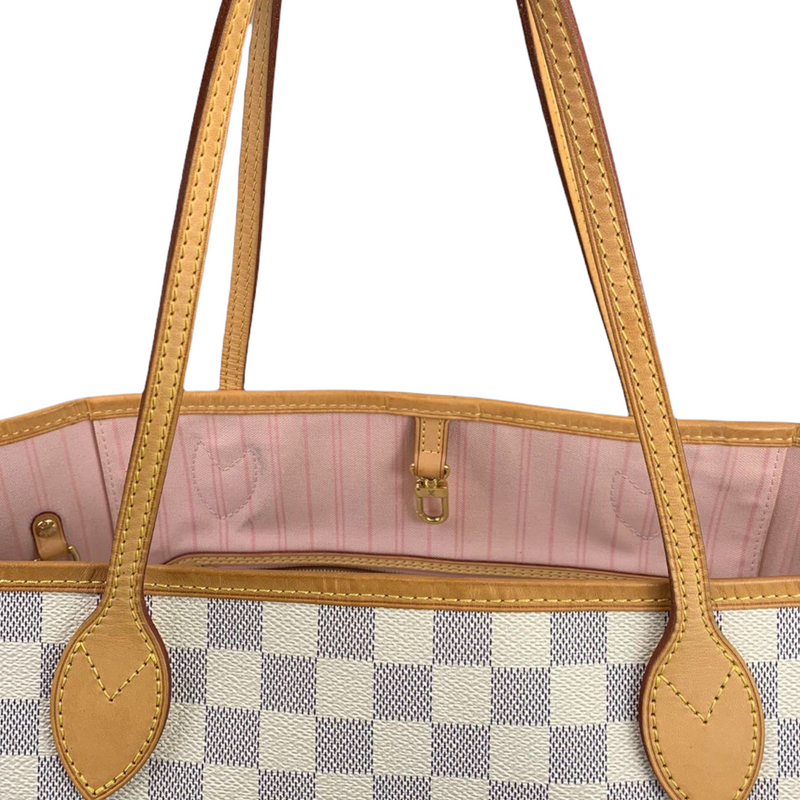 LV Neverfull MM Damier Azur - White Leather Women's Handbag - GOTA Store