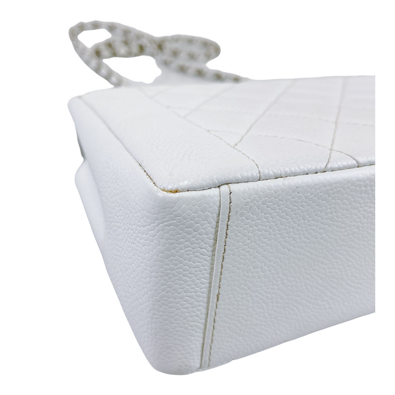 Medium Diana Flap Caviar White SHW