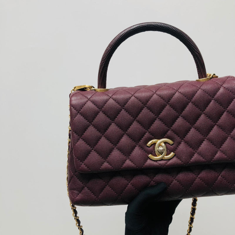 Burgundy Caviar Quilted Medium Coco Handle Flap