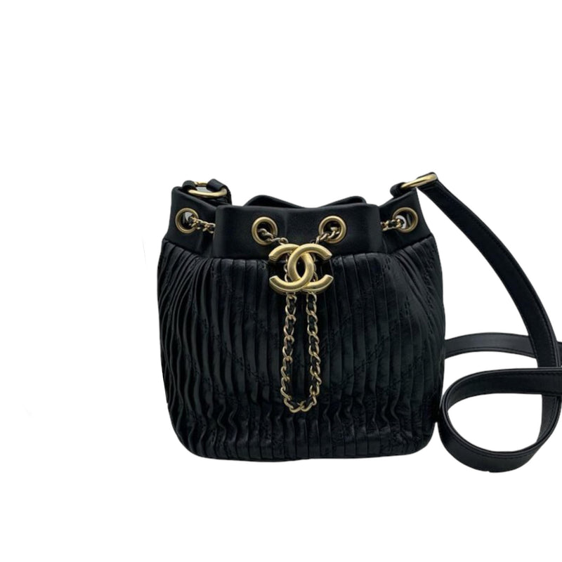 Chanel Black Small Coco Pleats Drawstring Bucket Bag