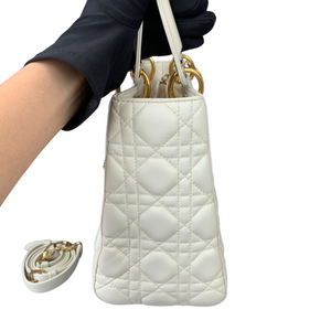 Cannage Lady Dior Medium White GHW