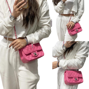 Square Mini Flap Quilted Lambskin Pink SHW