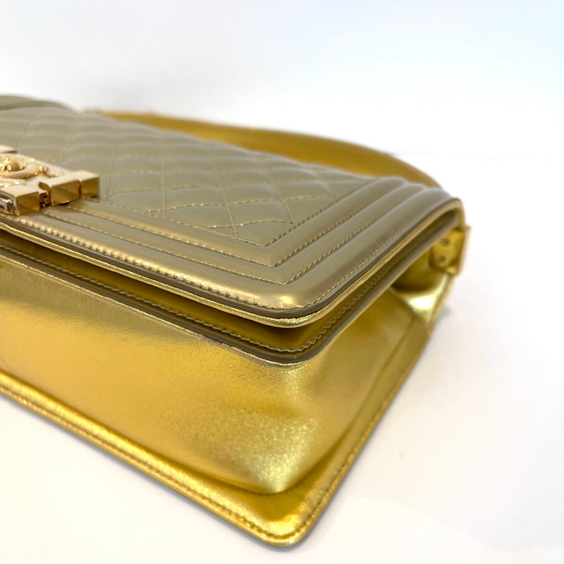 Old Medium Boy Bag in Patent Gold with GHW