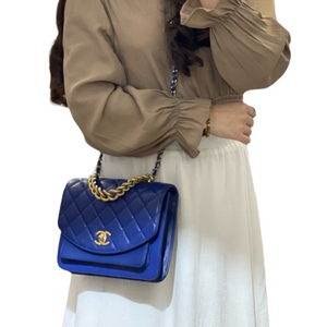 Chain Handle Flap Caviar/Calf Blue GHW