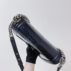Python-Leather Old Medium Boy Navy Blue