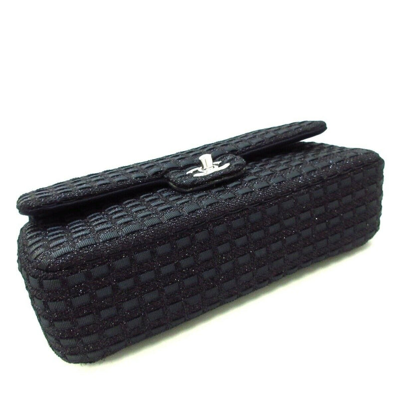 Medium Classic Flap Black Tweed SHW