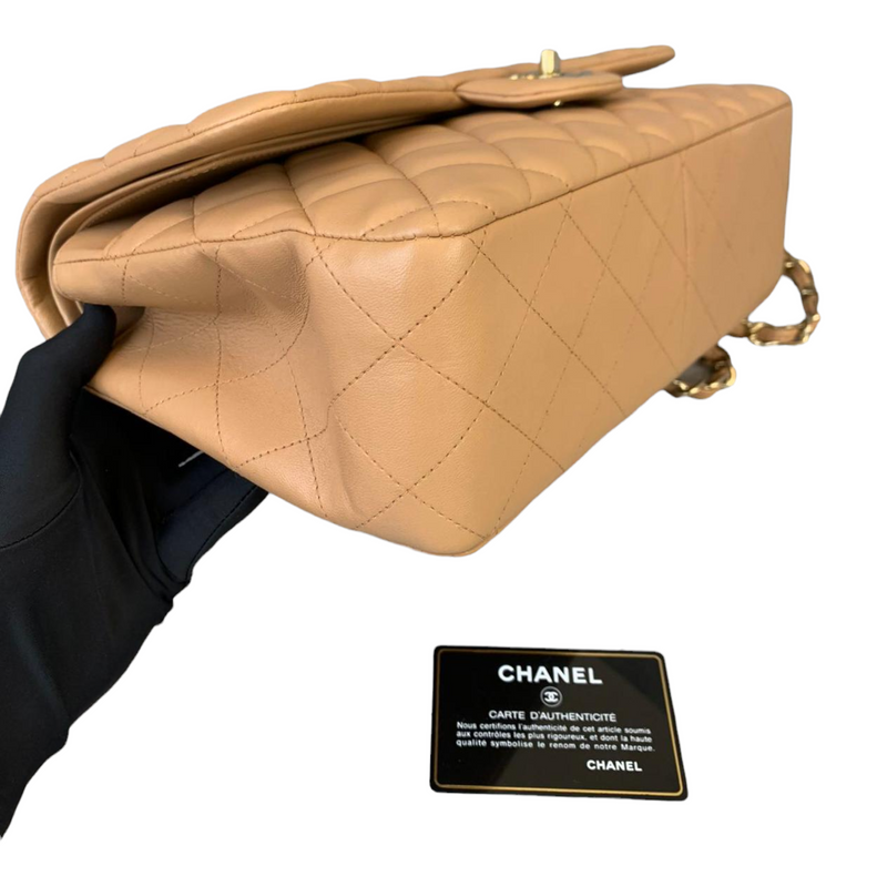 Double Flap Jumbo Dark Beige GHW
