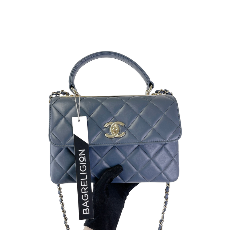 Trendy CC Flap Small Lambskin Grey Blue GHW