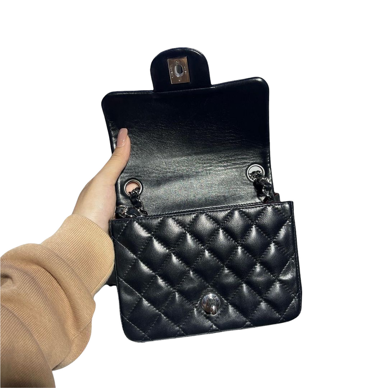Classic Flap Square Mini Lambskin Black SHW