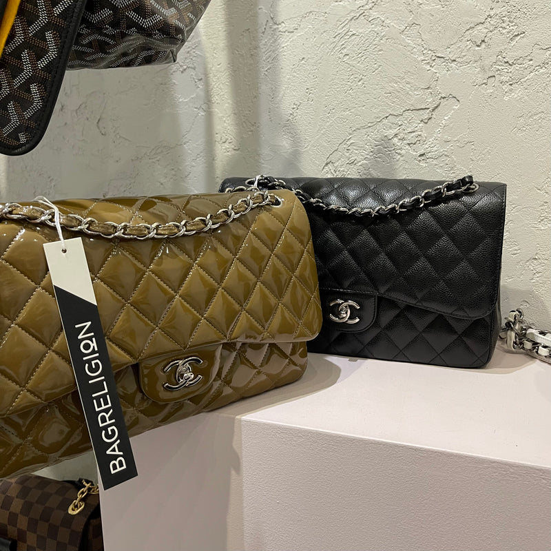 Jumbo Double Flap Patent Taupe SHW