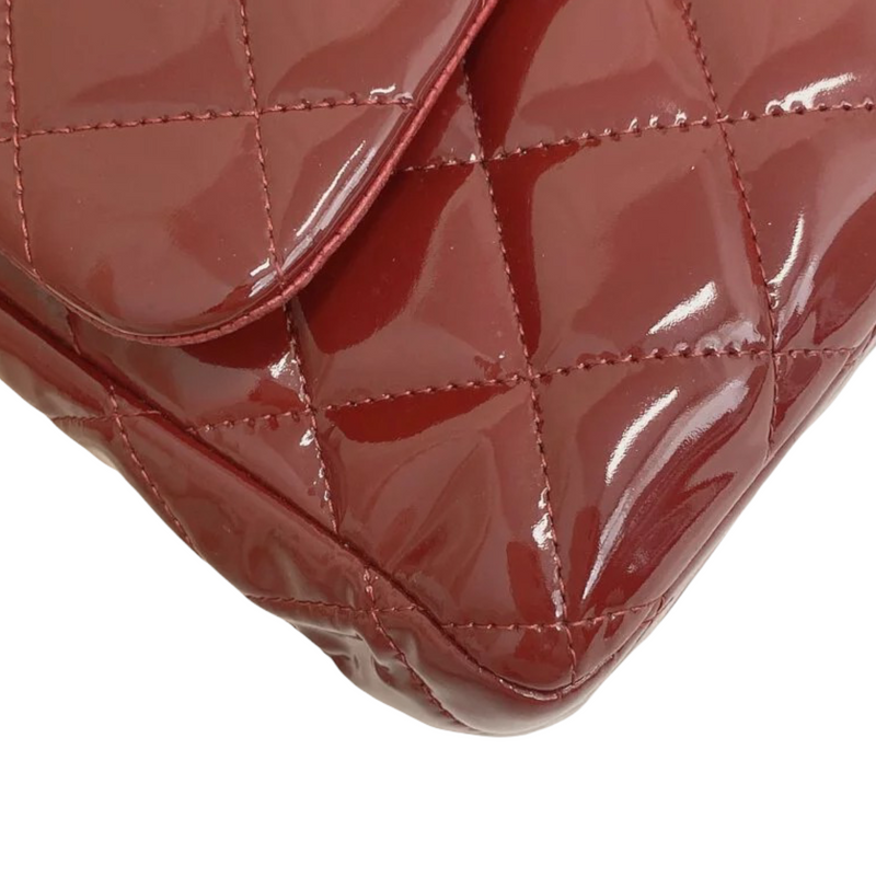 Chanel Double Flap Jumbo Patent Red SHW