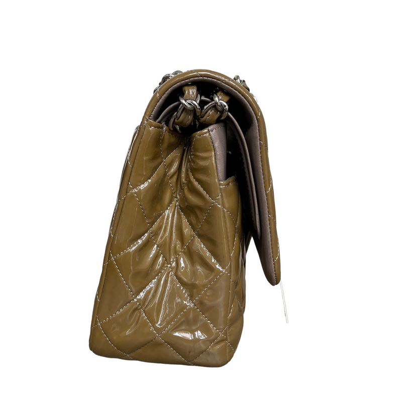 Jumbo Double Flap Patent Taupe SHW