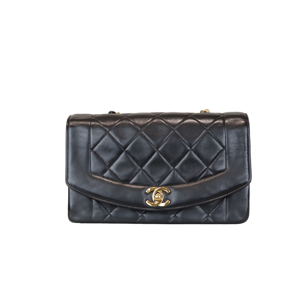 Small Classic Diana flap Black Lambskin GHW