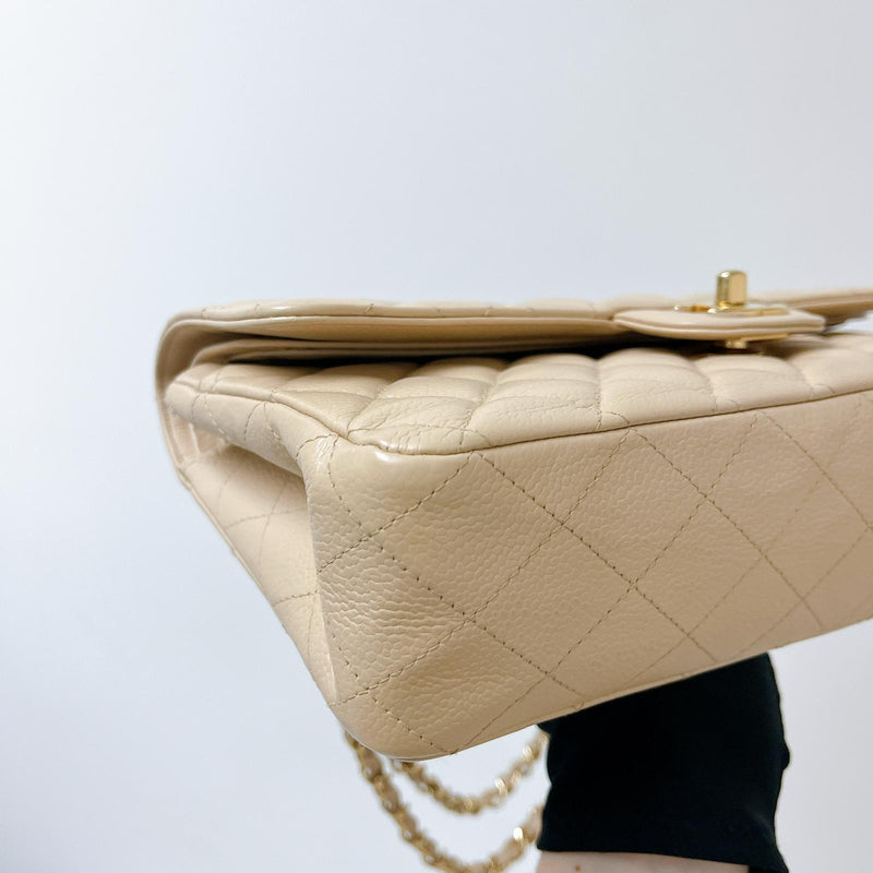 Double Flap Medium Caviar Beige GHW