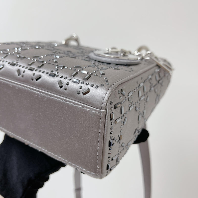 Embellished Cannage Satin Mini Lady Dior Grey