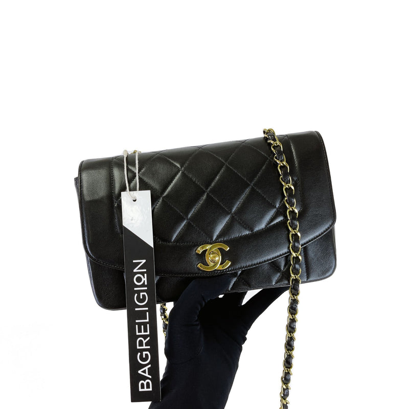 Small Classic Diana flap Black Lambskin GHW