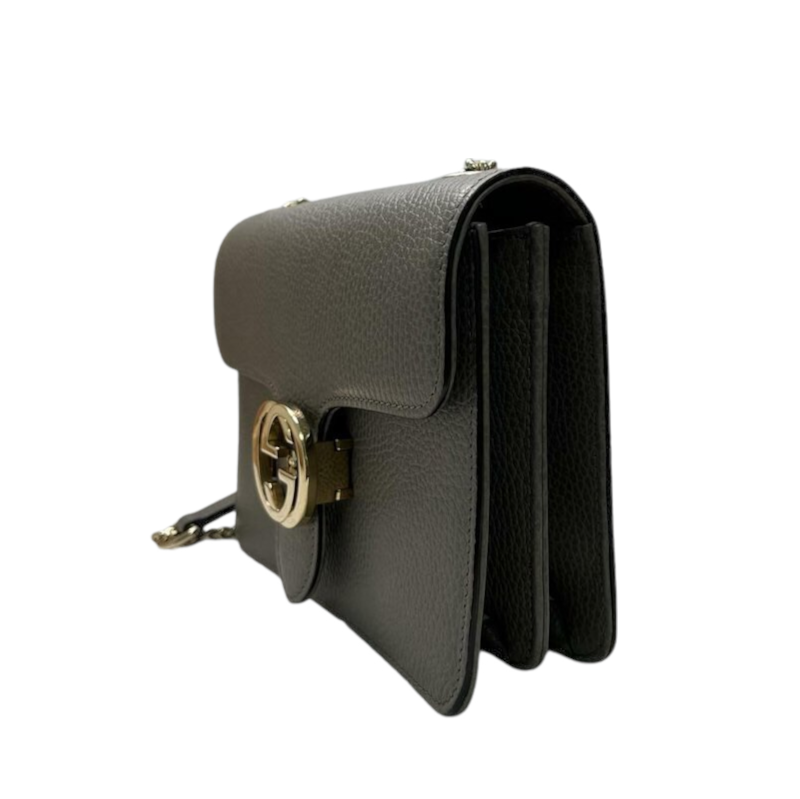 Small Interlocking GG Calfskin Grey GHW