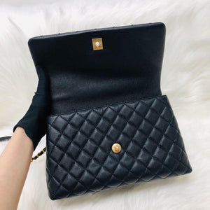 Quilted Medium Coco Handle Flap Black Caviar