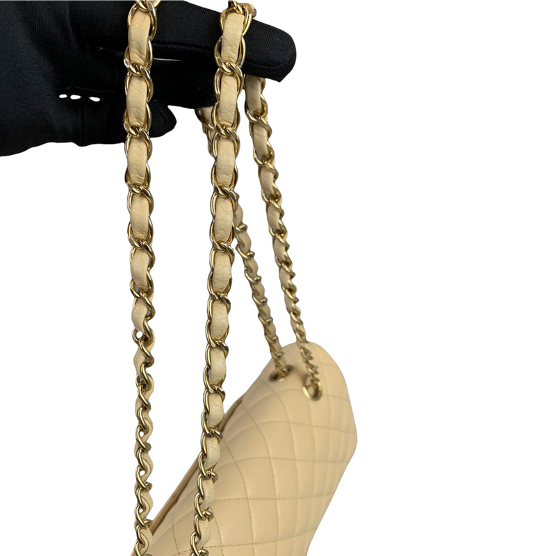 Classic Double Flap Caviar Medium Beige GHW