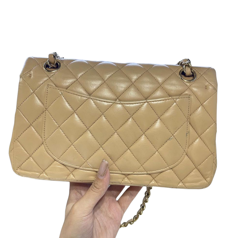 Classic Double Flap Small Lambskin Beige GHW