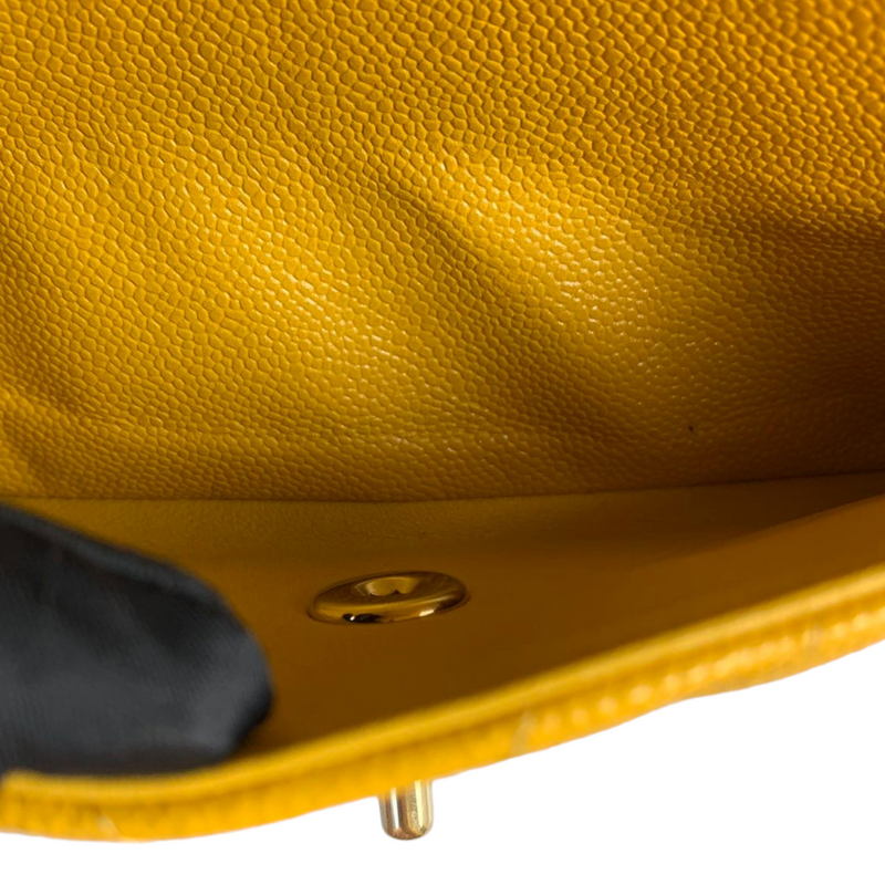 Small Classic Chevron Flap Caviar Yellow SHW