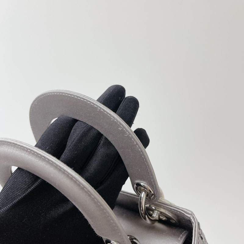 Embellished Cannage Satin Mini Lady Dior Grey