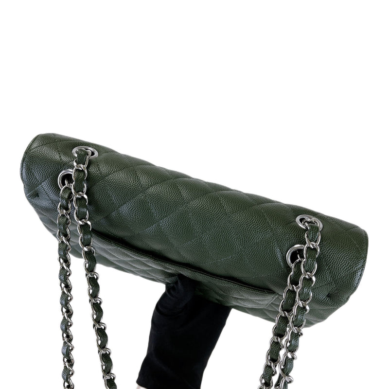 Medium Classic Double Flap Caviar Green SHW