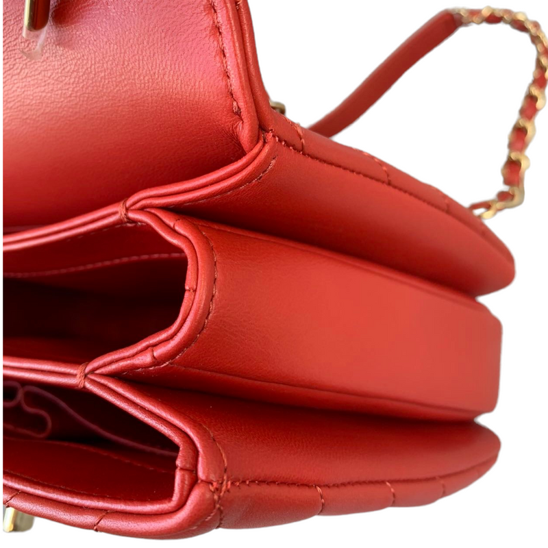 Small Trendy CC Chevron Lambskin Red GHW