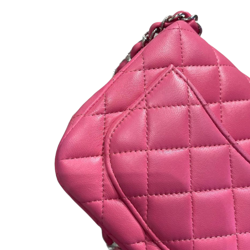 Square Mini Flap Quilted Lambskin Pink SHW