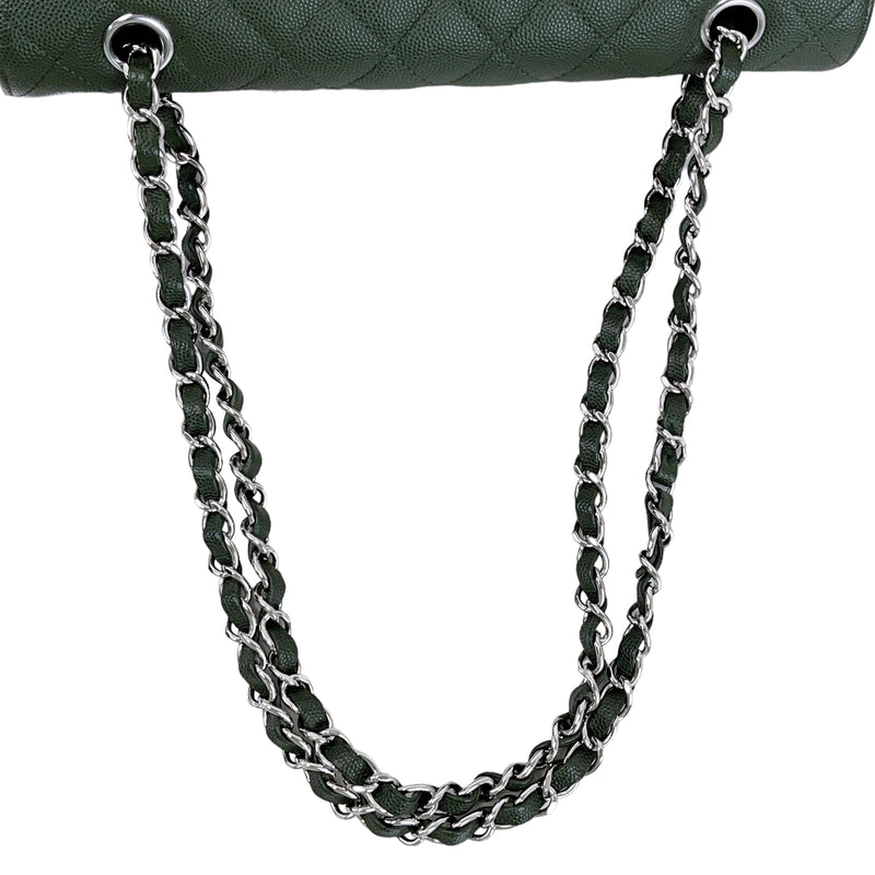 Medium Classic Double Flap Caviar Green SHW
