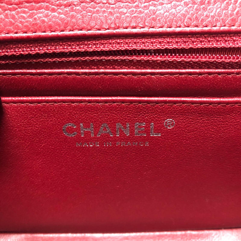 Square Mini Flap Caviar Red SHW