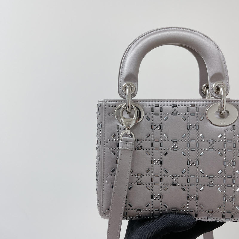 Embellished Cannage Satin Mini Lady Dior Grey