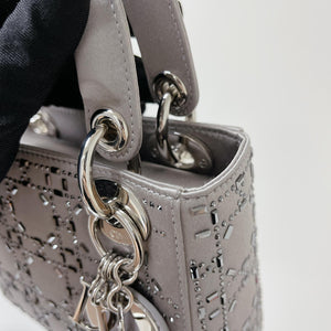 Embellished Cannage Satin Mini Lady Dior Grey