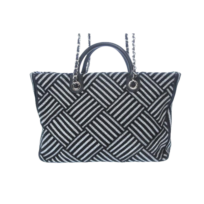 Woven Canvas Shopping Tote Black & Silver