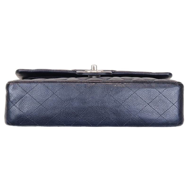 Classic Double Flap Caviar Medium Blue SHW