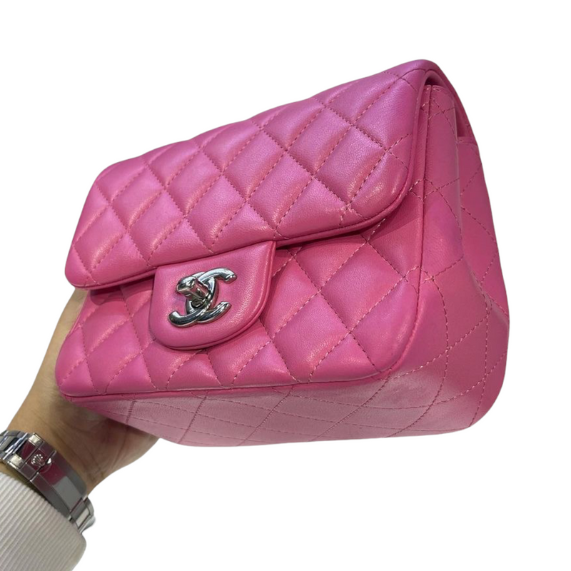 Square Mini Flap Quilted Lambskin Pink SHW