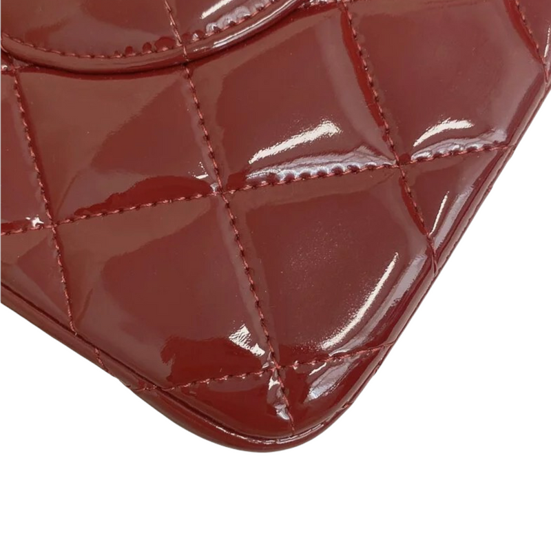 Chanel Double Flap Jumbo Patent Red SHW