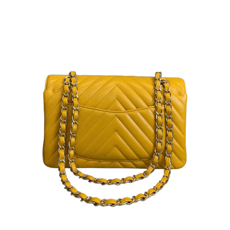 Small Classic Chevron Flap Caviar Yellow SHW