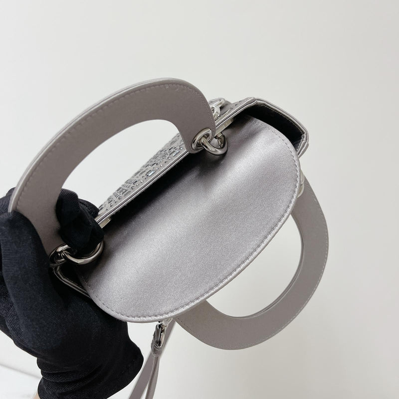Embellished Cannage Satin Mini Lady Dior Grey