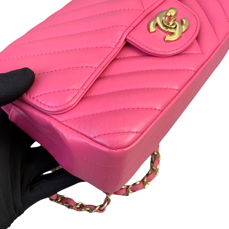 Classic Chevron Rectangle Flap Mini Lambskin Pink GHW