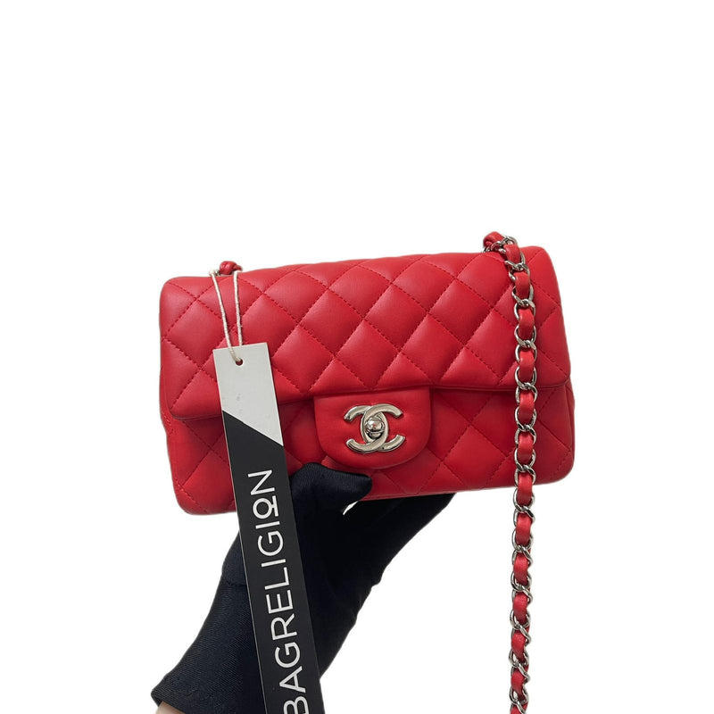 Mini Rectangle Lambskin Red SHW