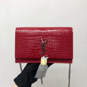 Classic Monogram Kate Tassel WOC in Red Crocodile Embossed Leather