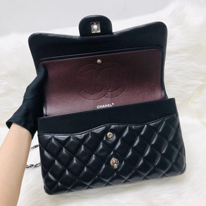 Jumbo Double Flap in Black Lambskin with SHW