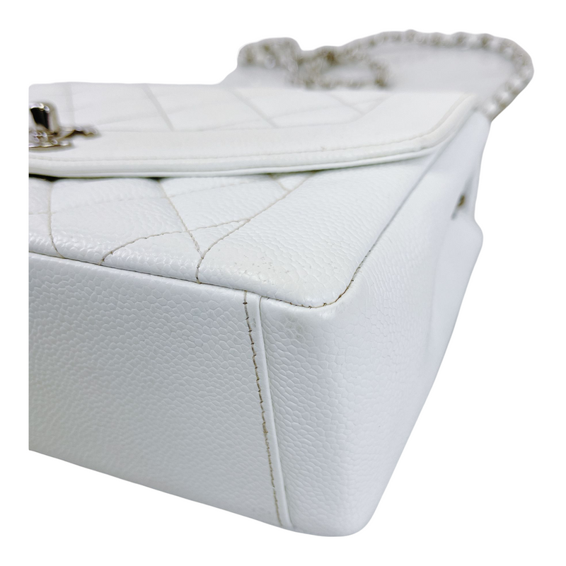 Medium Diana Flap Caviar White SHW