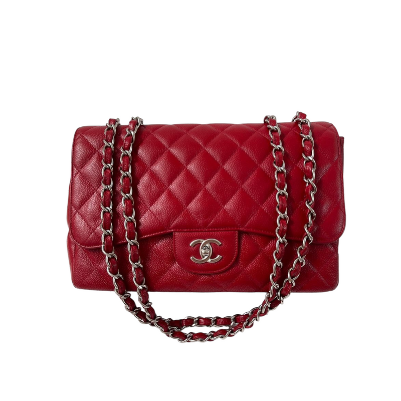 Chanel Burgundy Red Caviar Quilted Classic Jumbo Single Flap Bag