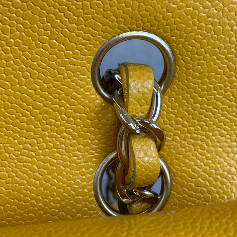 Small Classic Chevron Flap Caviar Yellow SHW