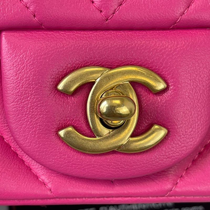 Chanel mini square flapbag fuchsia lambskin ghw