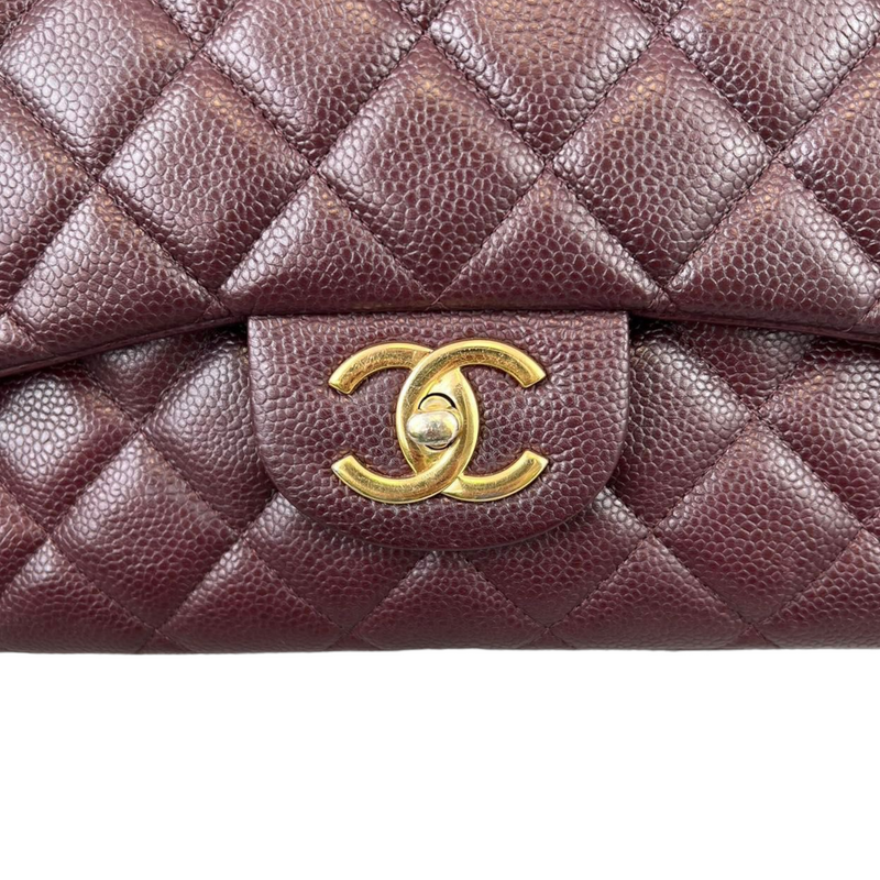 Double Flap Maxi Caviar Burgundy GHW